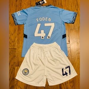PHIL FODEN JERSEY YOUTH MEDIUM SIZE 26 NEW WITH TAGS - MANCHESTER CITY KIT 2 PCS